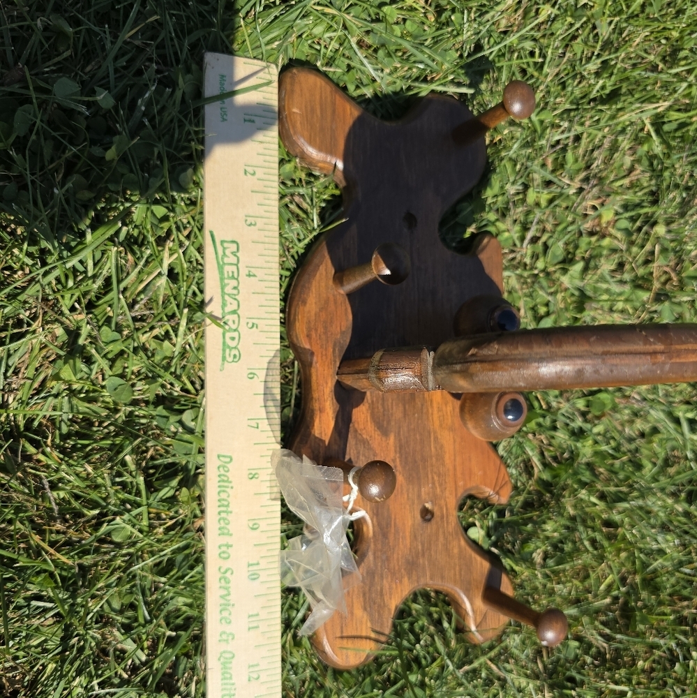 CHILD'S WOODEN MOOSE HEAD CLOTHES COAT HAT RACK 12" LONG, WALL MOUNTED - Picture 11 of 13